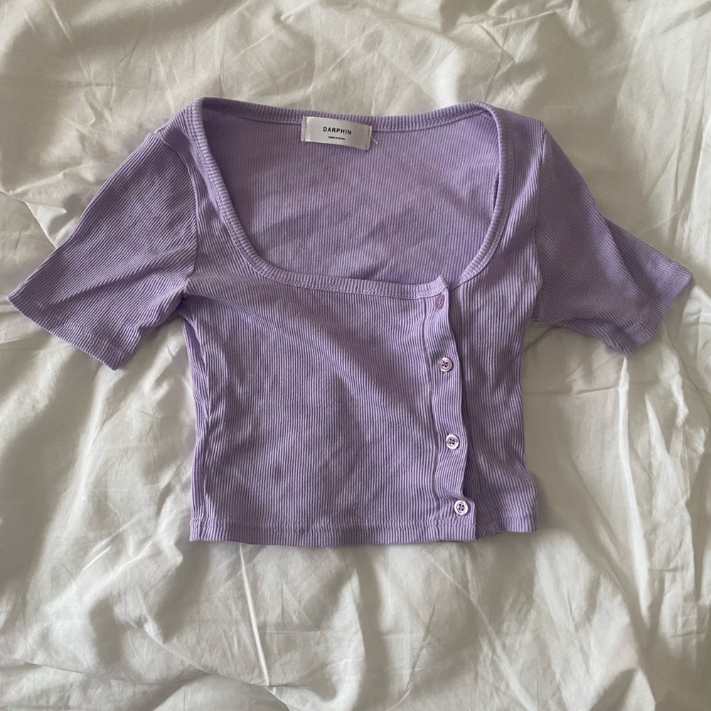 Cute Korean Purple Square Neck Crop Top